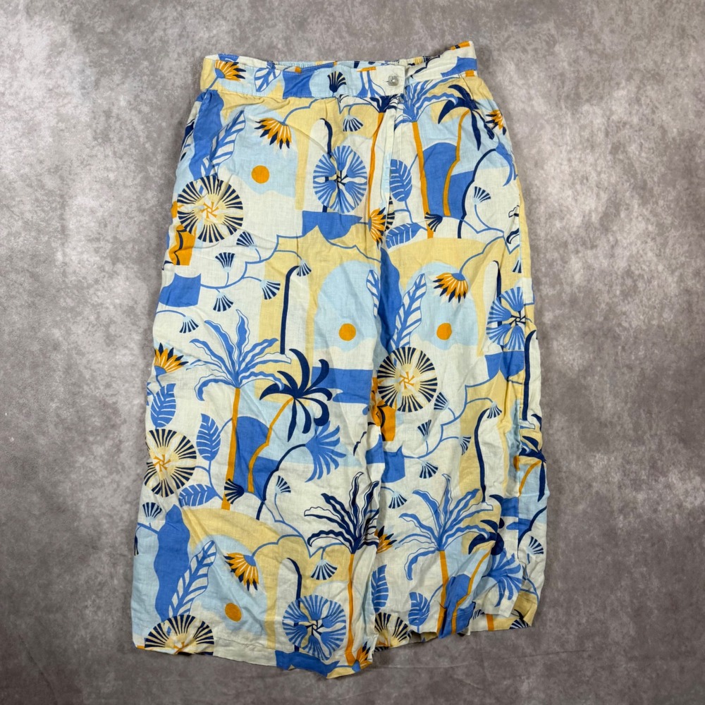 Nicole Miller New York Linen Tropical Palm Print Wide Leg Pants Small Beachy